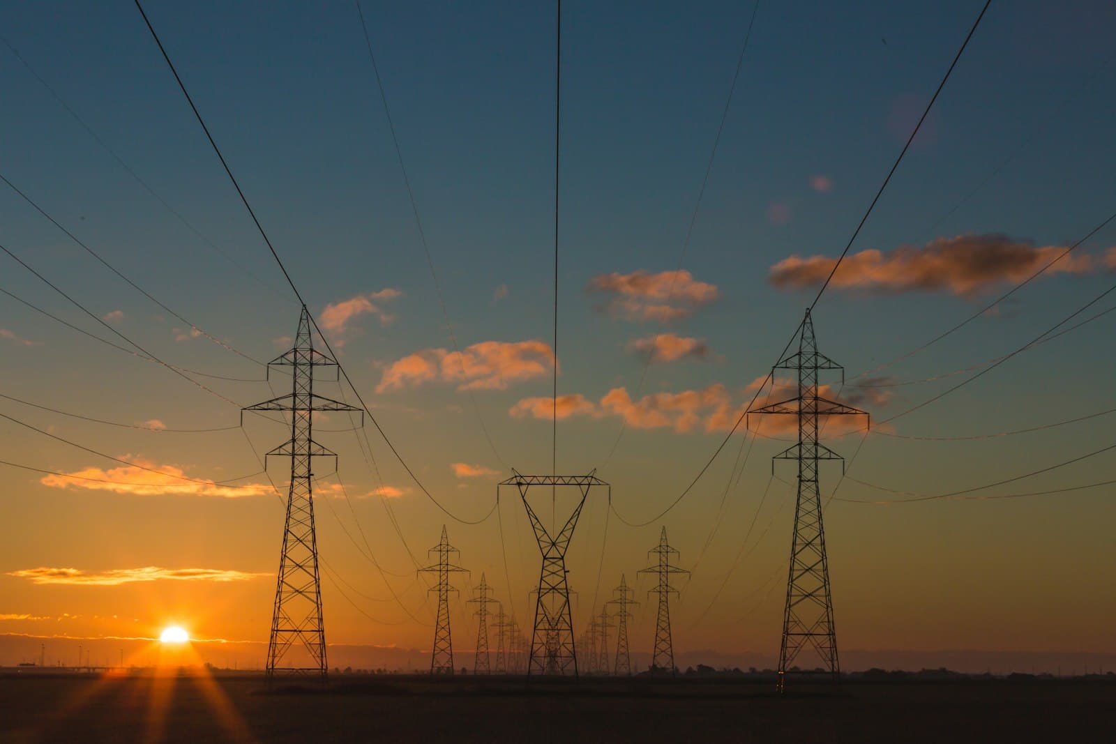 Substation infrastructure at dusk